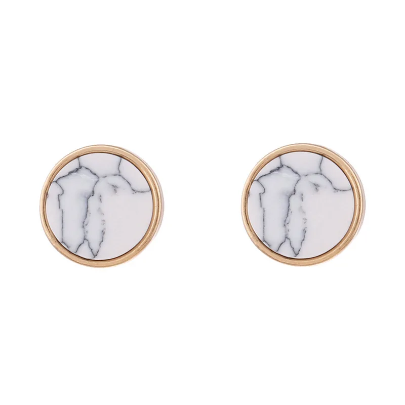 

G.YCX Minimalist Vintage Geometry Round Natural Earrings White Marble Pattern Stud Earrings Statement Exquisite Jewelry Gifts