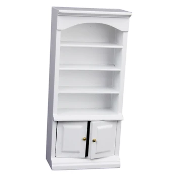 

New 1/12 Dollhouse Miniature Furniture White Painted Wooden Bookcase Cabinet Classic Pretend Play Toy for Child Doll House Decor