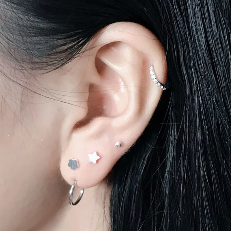 

3pairs 925 Sterling Silver Ear Piercing Helix Piercing Cartilage Tragus Pircing stud earrings Jewelry