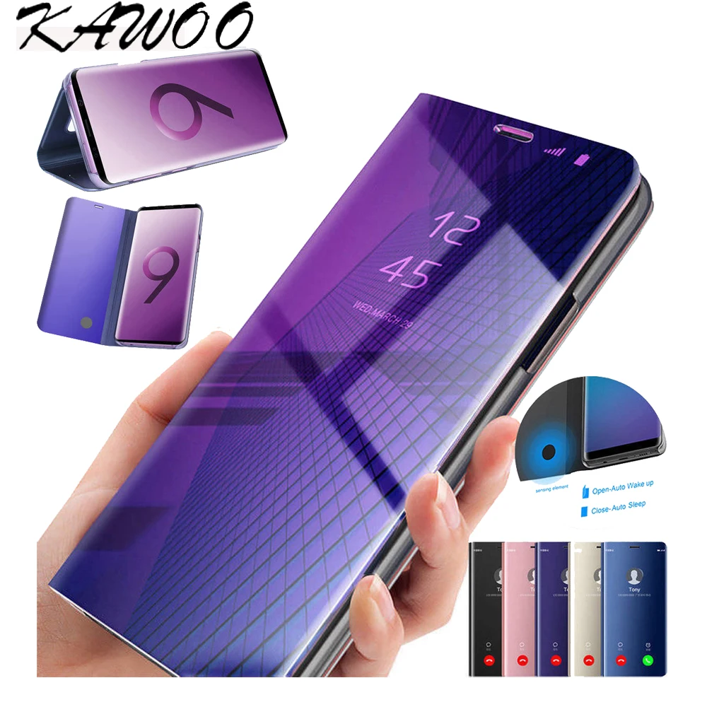 

Plating Clear View Mirror Smart Case Cover For Samsung Galaxy S9 S9 Plus A5 A3 2017 S8 S7 J3 J5 S7 Edge Flip Stand Phone Cover