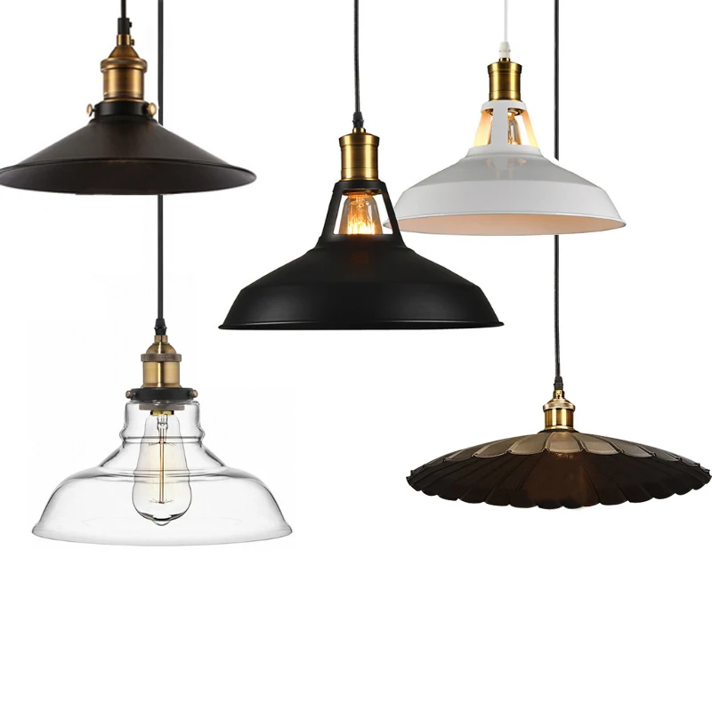 

2019 Industrial retro style Art LED Pendant light black white Edison light bulb pendant lamp Hanging Light luminaries lampshade