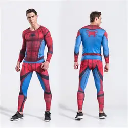 Для мужчин Супермен Человек-паук управлением наборы супергероя Плотные брюки Для мужчин быстро работает обучение спортивные Фитнес