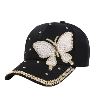 

Women Basketball Hat Girls Butterfly Pearl Hip-Hop Cool Baseball Cap Summer Flat Snapback Hat Black White Pink Casquette #L5