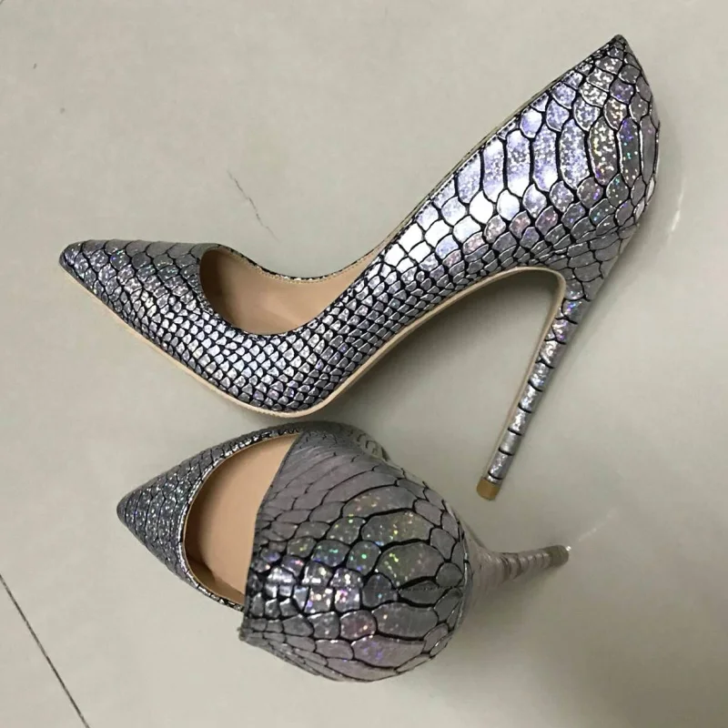 Stylesowner Silver Bling Bling High Heel Shoes Luxury Pointed Toe Shallow Mouth Pumps Night Party Shoe Zapatos Mujer for Women