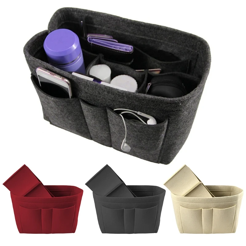 cheap THINKTHENDO New Multi Pockets Cosmetic Bag Makeup Bags Felt Fabric Purse Handbag Organizer Insert Bag Case Multifunction