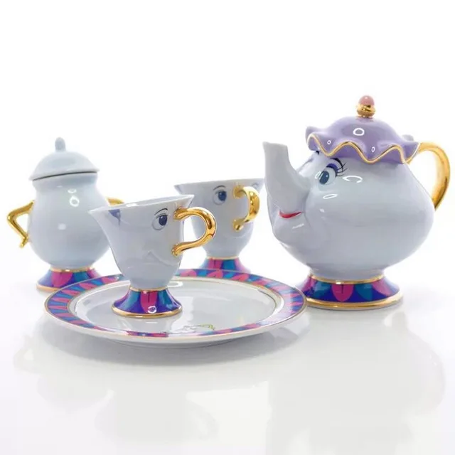 

Beauty and the Beast Tea Set Coffee Pot Cup Plate Set Porcelain Chip Tea Cup Coffee Mug Cartoon Coffeware Plate Set Xmas Gift