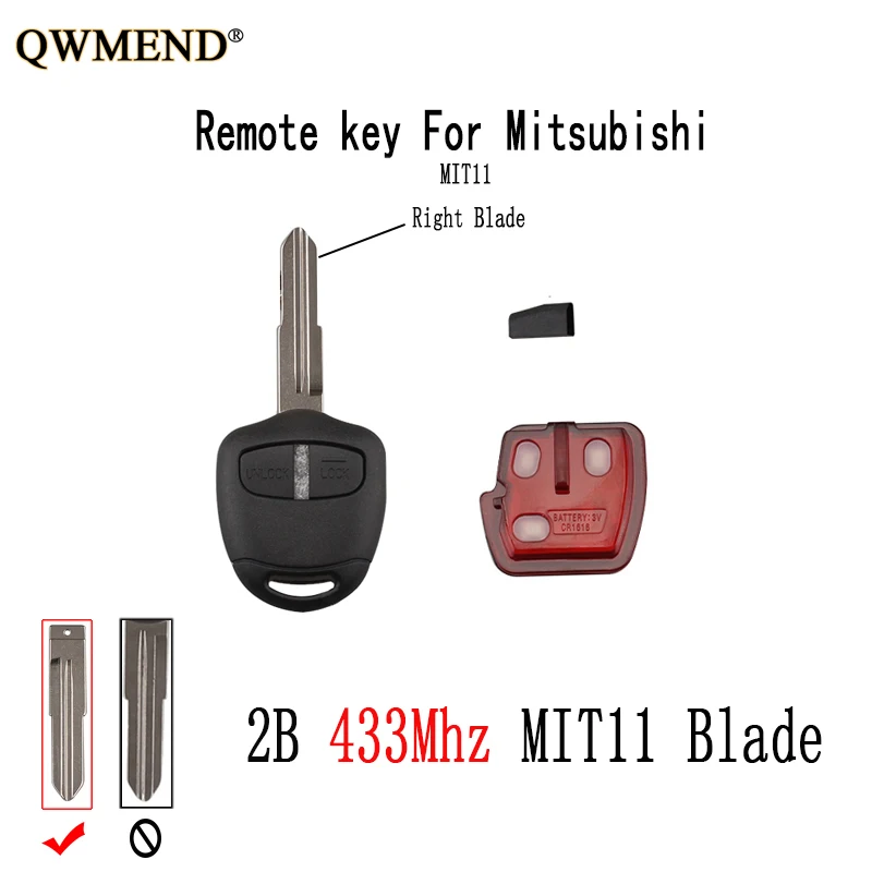 QWMEND 2 кнопки 433 Мгц дистанционный ключ для MITSUBISHI Outlander Pajero Montero Triton ASX Lancer ключ MIT11 Blade+ ID46