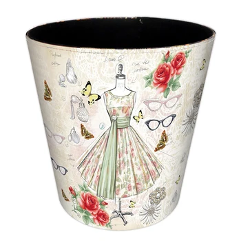 

10L Waterproof Leather Trash Bin Waste Container Garbage Can Wastebasket Office Paper Basket Household - Skirt Type 26*20*26CM