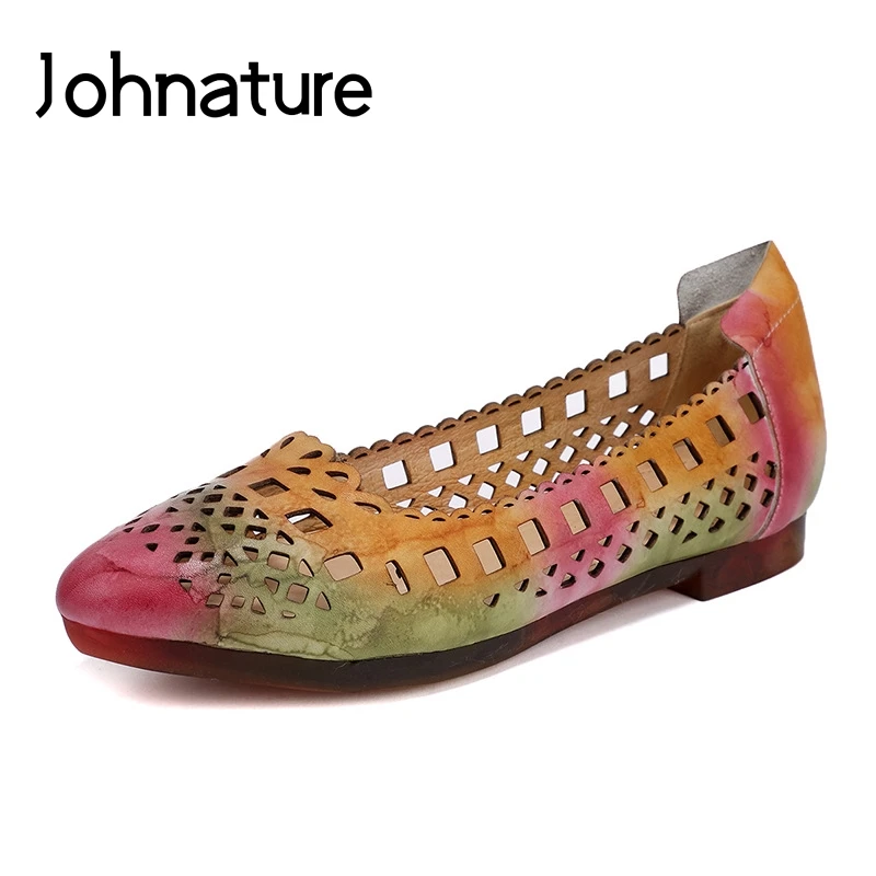 

Johnature 2019 New Spring/autumn Handmade Genuine Leather Pointed Toe Casual Retro Shallow Slip-on Comfortable Women Shoes Pumps