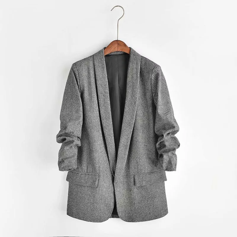XS--XL New Designed Women Blazers Jackets Wrinkle free Pleated sleeves Long Blazer 5 Colors Autumn Jacket