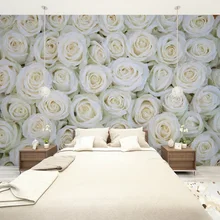 Пользовательский размер 3D Фото Фреска Наклейка на стену, Романтический белый роза стены съемные обои самоклеющиеся виниловые Искусство домашний декор