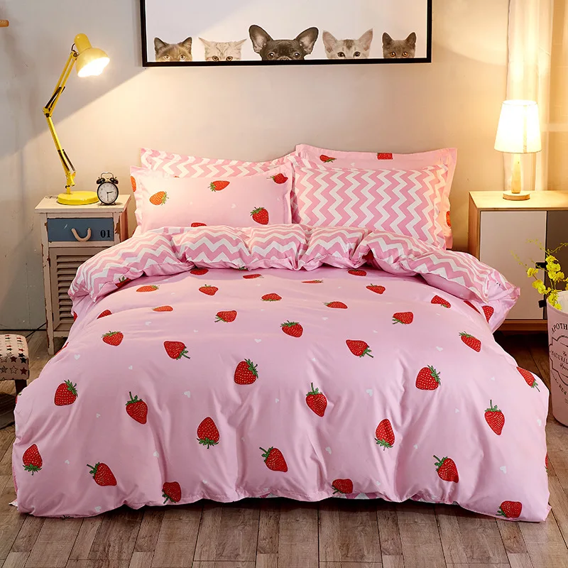 

Sweet Strawberry Polyester Bedding Set for Kids Adults Single Double Bed Duvet Cover Sets XF609-22