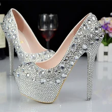 Luxury Wedding Shoes With Rhinestone Crystals Round Toe High Heel Custom Made Modest Woman’s Party Prom Platform Bridal Shoes