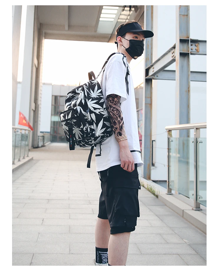 Корейский Harajuku ulzzang мужской модный рюкзак в стиле хип-хоп с Кленовым листом Забавный холщовый Ins Большой Вместительный женский рюкзак в стиле хип-хоп для колледжа