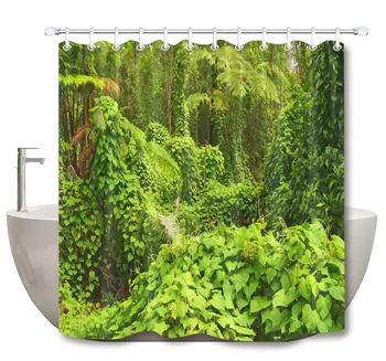 

LB Tropical Forest Green Tree Shower Curtains Mat Set Eco-Friendly Nature Bathroom Waterproof Polyester Fabric For Bathtub Decor