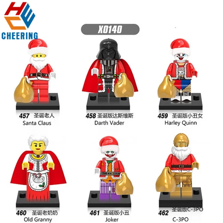

Single Sale Building Blocks New ChristmasHarley Quinn Santa Claus Old Granny Joker C-3PO Gift Figures Bricks Toys for Kids X0140