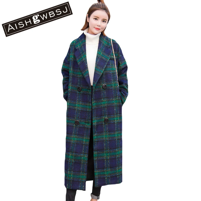 AISHGWBSJ Fashion Woman Winter Plaid Wool Cotton Coat