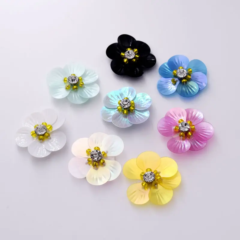 DIY 30mm Wholesale 20pcs Sew on Fabric Embellishments Rhinestone Iron on Handmade Plastic Flower