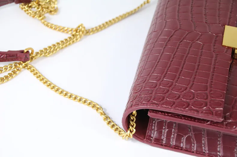 Женская сумка-клатч из натуральной кожи, сумка для телефона, модная сумка на плечо с крокодиловой цепочкой, сумка-мессенджер, маленькая сумка с клапаном~ 18b2