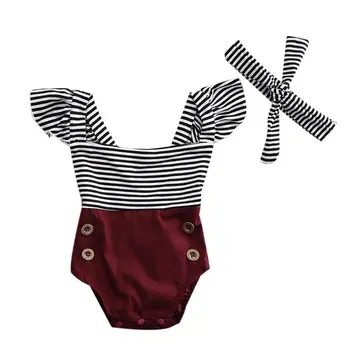 

2017 Summer Newborn Baby Girl Clothes Striped Romper Baby Bodysuit+Headband 2PCS Outfits Sunsuit Children Clothes