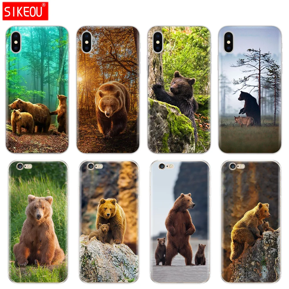 Silicone Cover Phone Case For Iphone 6 X 8 7 6s 5 5s SE 2020 Plus 10 XR XS 11 pro Max Lonely Alaska Brown Bear | Мобильные телефоны