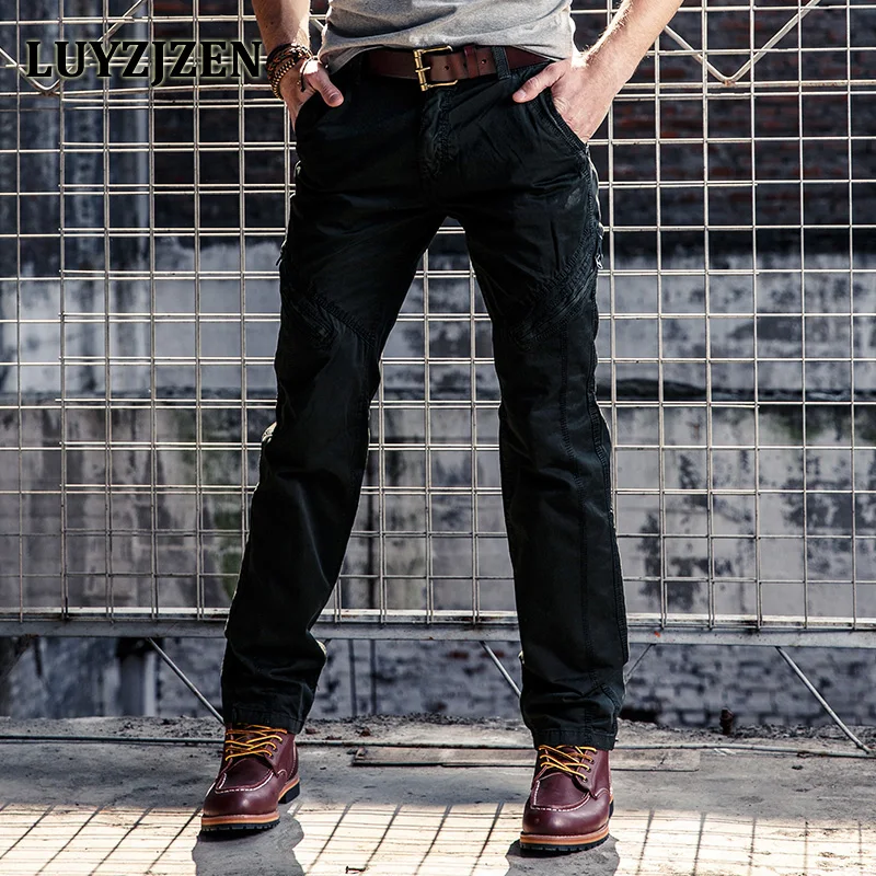 

Men's Cargo Pants With Zipper Pockets 2017 New Fashion Mens Military Warm Multi Pockets Casual Long Trousers Homme 2053
