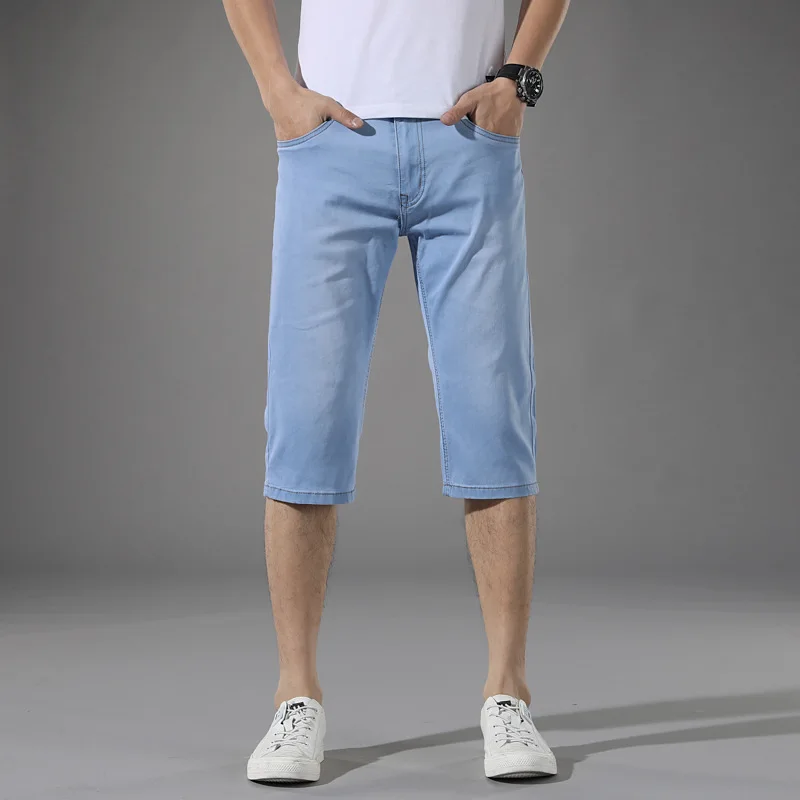 Light blue Байкерские джинсы Для мужчин's джинсовые шорты мужские, летняя модель для девочек возрастом от 7 баллов Шорты джинсы большого размера свободные шорты из денима рваные джинсы для мужчин - Цвет: Light blue