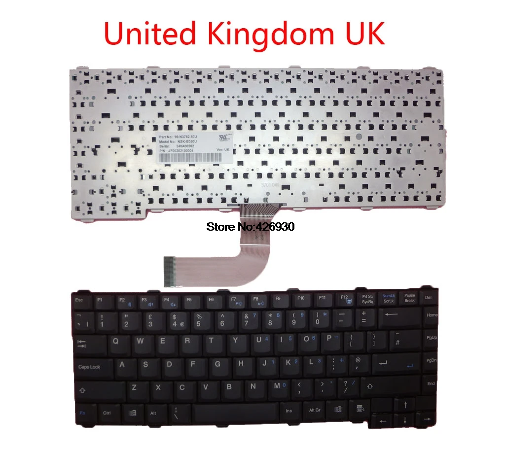 Laptop Keyboard for ECS A980 99.N3782.50U NSK-E050U JF00202100004 United Kingdom UK Black New