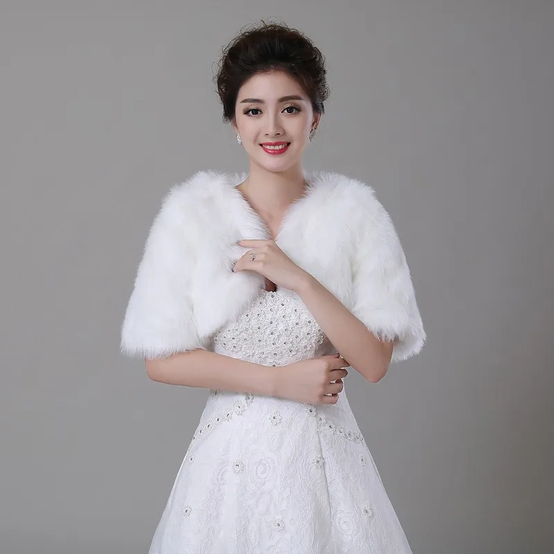 2016 Women Winter Wedding Faux Fur Jacket Bolero Wraps Bridal Coat