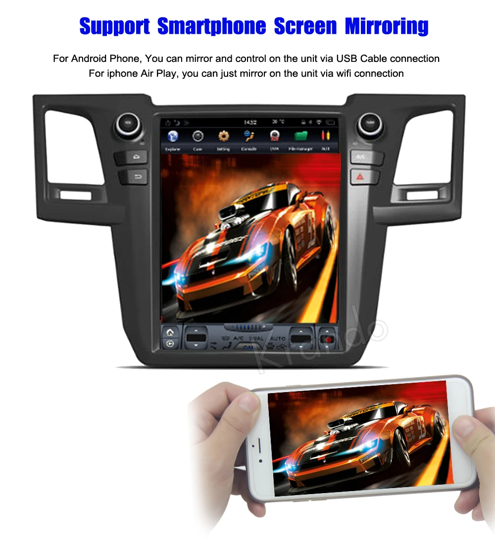 Krando Vertical screen android car radio multimedia For For )Toyota fortuner Revo 2012-2015 Big screen navigation with gps system