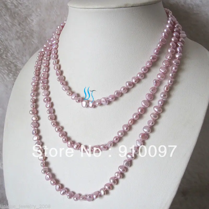 

>>>65" 6-8mm Light Violet Baroque Freshwater Pearl Necklace Strand