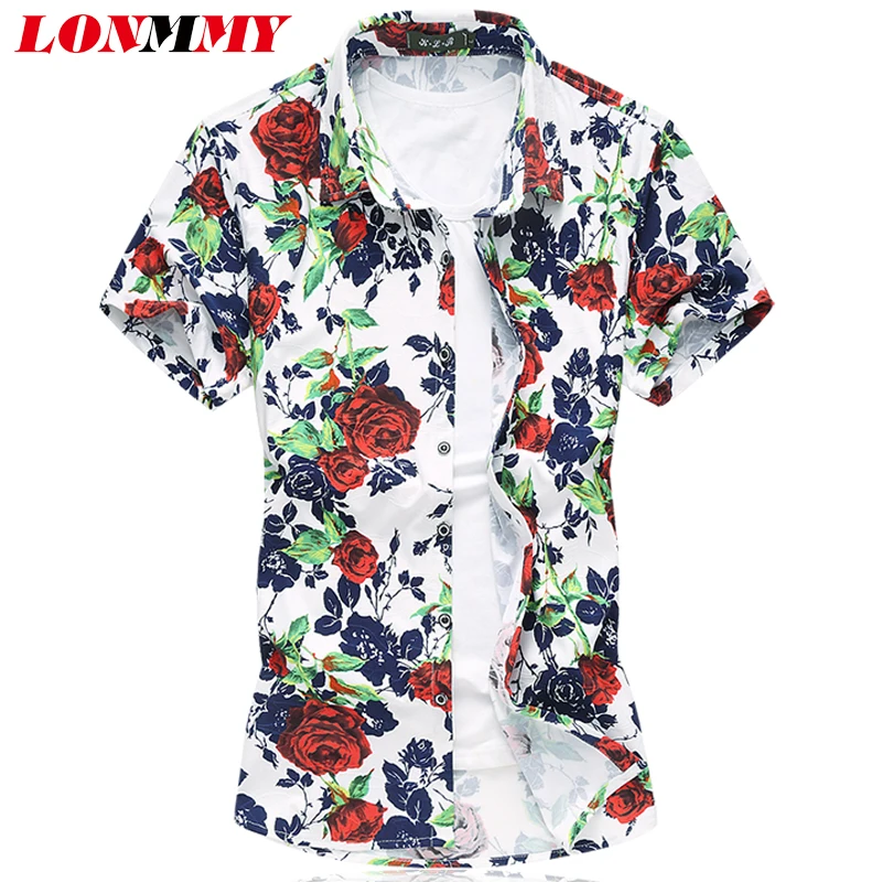 LONMMY PLUS SIZE M 7XL Floral men shirt Mercerized cotton camisa ...