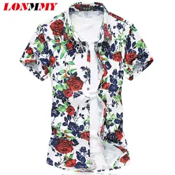 LONMMY плюс размер M-7XL Цветочные мужские рубашки мерсеризованный хлопок camisa masculina цветок рубашка мужская с короткими рукавами Мужская S