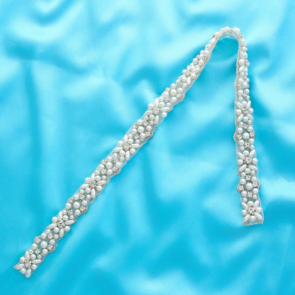 Pearls Wedding Belt Handmade Crystal Bridal Sash Simple Silver Rhinestones Bridal Belt Sash For Wedding Dresses