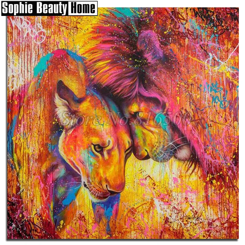 5D DIY Diamond Painting Aniaml Color Lion Lovers Full Drill Mosaic Rhinestone Cross Stitch Kits Handmade Embroider Crafts 18A031 | Дом и сад