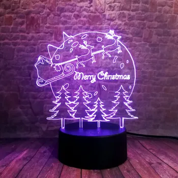 

3D Illusion Led Lamp 7 Colorful Changing Nightlight Luminous Christmas Tree and Elk Model Toys
