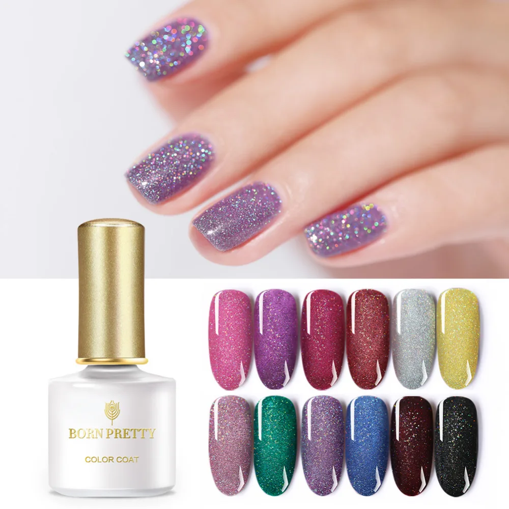 BORN PRETTY Holographic Gel Nail Polish 6ml Shimmmer Glitter Rainbow