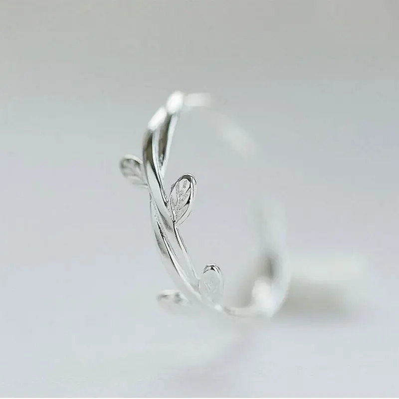 Женское серебряное кольцо ANENJERY Открытое с 925 пробы и листьями S R231|925 sterling silver
