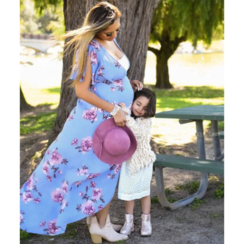 

NEW 2019 Sexy Print Maternity Dresses V-Neck irregular Maternity Dress for Pregnancy Summer Pregnant Women Dress hamile elbise