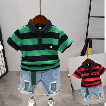 

Baby Boy Clothes Stripe Fashion Baby Clothes Set 2PCS Fashion Boy T-shirt Summer Top Denim Shorts T-shirt + Denim Shorts