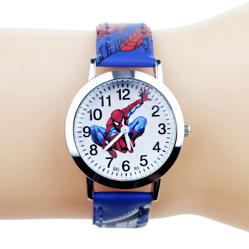 JOYROX Princess Elsa Pattern Girls Watch Cartoon Spiderman Boys Watches Leather Strap Wristwatch Kids Clock reloj de mujer