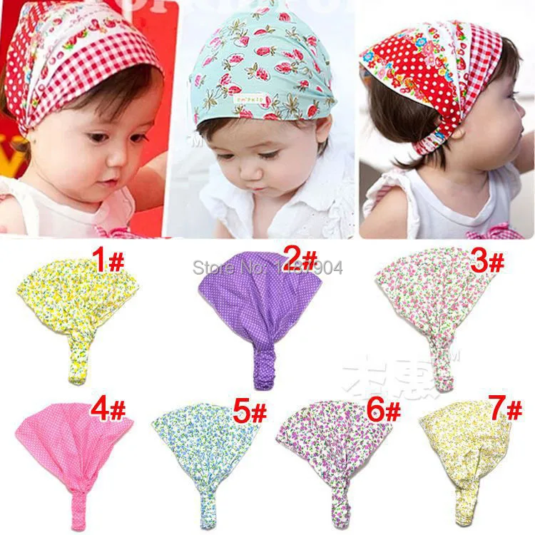 6Colors 20PCS/Lot Printing small flower Cotton Baby Headband Children