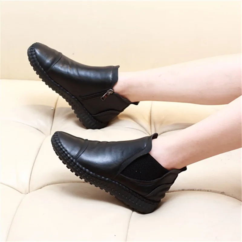 Plaine En 2 Nouveau Automne Zipper D'hiver Chaussures Cuir Et 1 Femmes Plat 2018 w7YIqAg