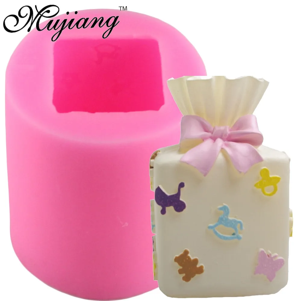 

Mujiang Gift Box Candle Silicone Mold Baby Party Fondant Cake Decorating Tools Candy Chocolate Molds 3D Craft Soap Clay Moulds
