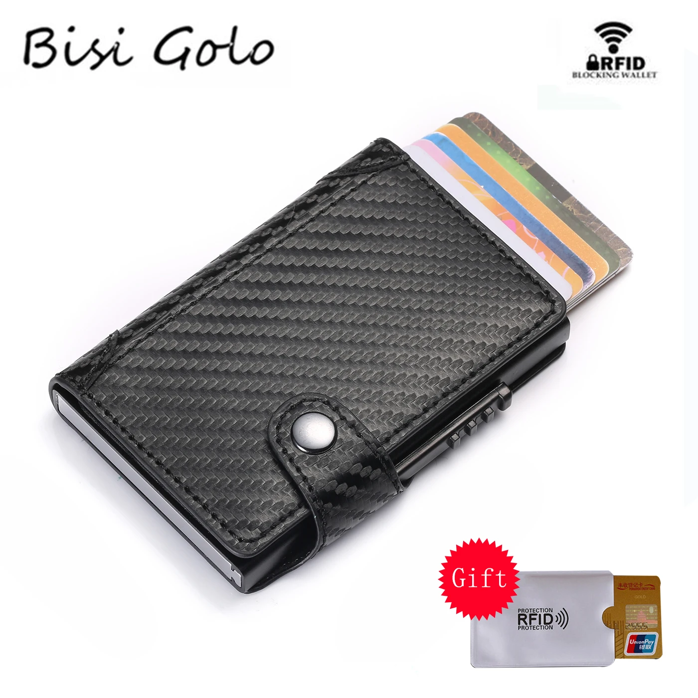 Тонкий держатель для карт BISI GORO из углеродного волокна ПУ кожаный бумажник RFID