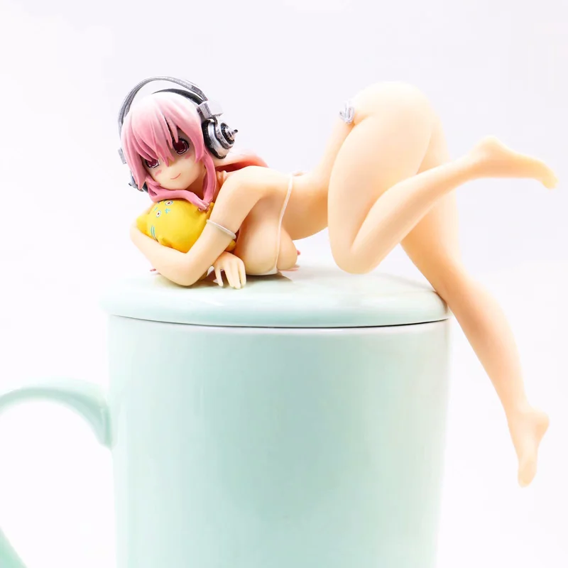 Action Figure SUPERSONICO Super Sonico Sexy Swimsuit Bikini Bend Over Cup 10cm PVC Swimwear Beach Queens Doll Gift Model Anime