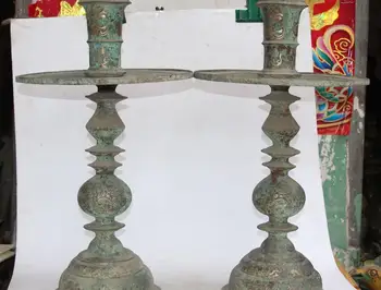 

FREE SHIPPING 23"Collect China Bronze Silver Beast Candlestick Candlesticks Candle Holder Pair