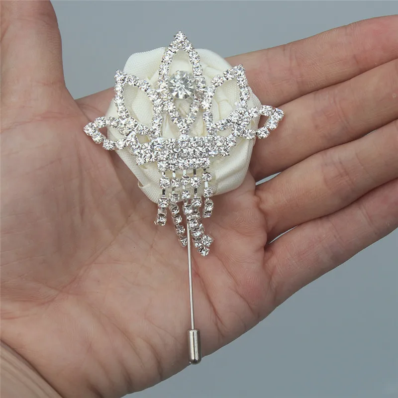 2018 Новый Серебряный Diamond Bling Коронка алмазная бутоньерка для жениха свадебные корсаж контактный брошь свадебная бутоньерка XH1793