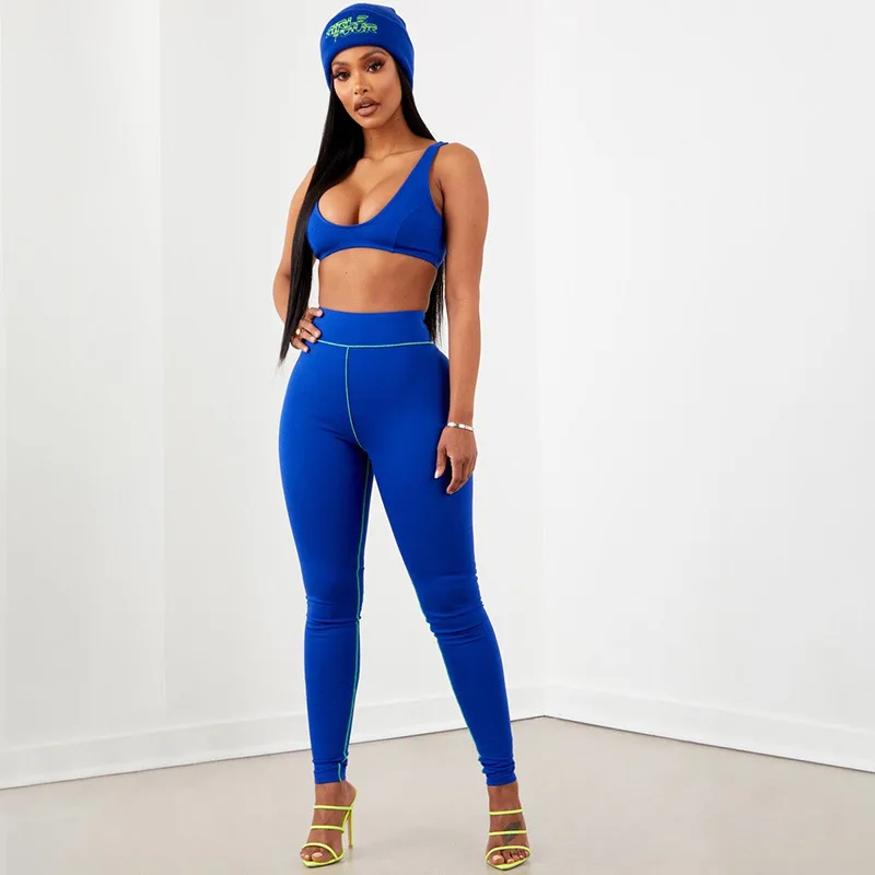 

NCLAGEN 2019 Fashion Yogaings GYMs Set Sportswear Bra Mini Camis Vest & High Waist Booty Leggings Women 2 PCs Patchwork Outfits