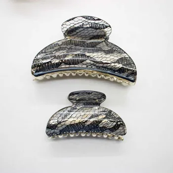 

New arrival high quality acrylic 9.5cm&7cm hair claws black lace hair clips for women girls hair accessories wholesale